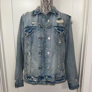 Garage Coupe Oversized Boyfriend Fit Women's Denim Jacket Distressed Size M